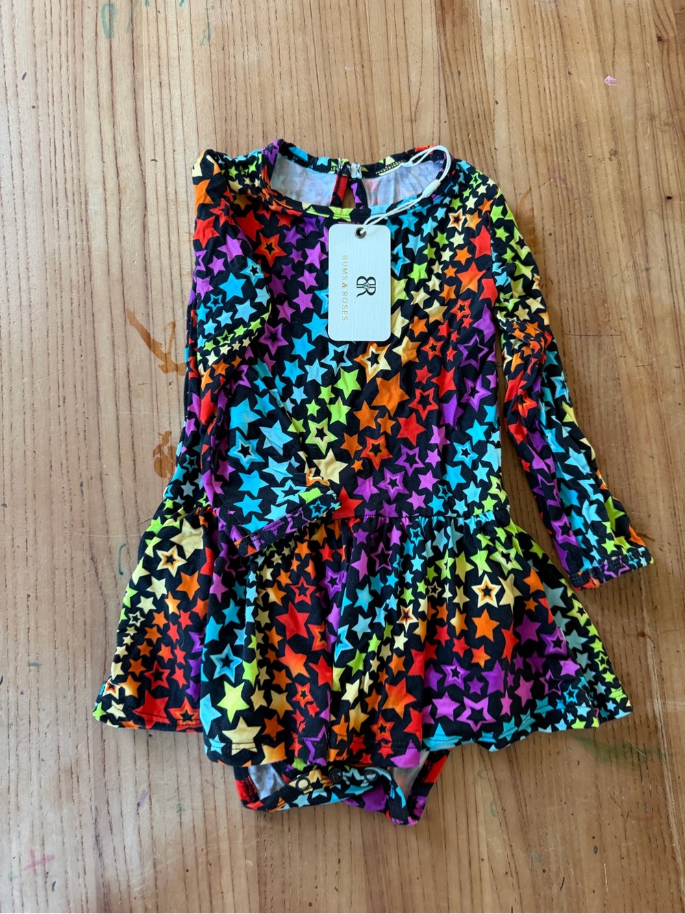 Bums and Roses Girls' Black Multi-Star Long-Sleeve Dress